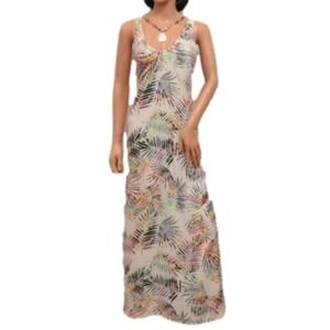 Gibson Latimer White Rainbow Palm Frond Maxi Dress Lace Up size XL NEW